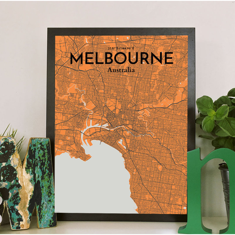 Melbourne City Map 1 Piece Wall Art, 91.4cm H x 61cm W x 0.13cm D x 0.13 cm D