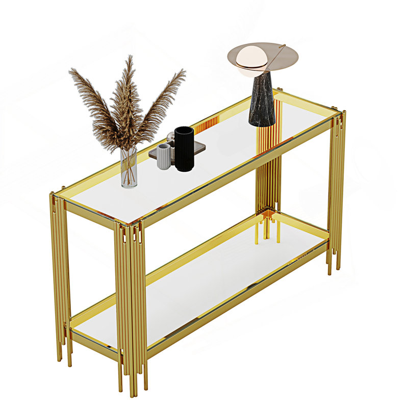 Modern Double Layer Tempered Glass Console Table