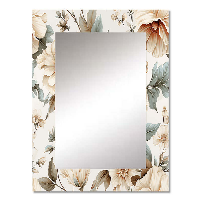 Vintage Florals - Plants Unique Mirror, Boho Large Wall Mirror, Printed Metal Art, 32" x 24"