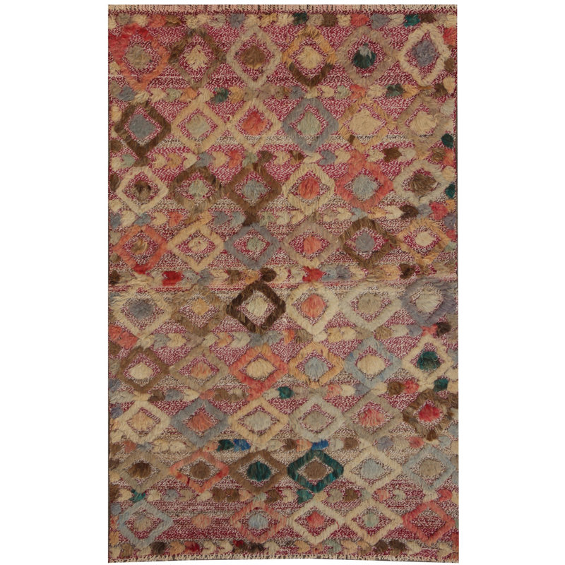 Rectangle 124 cm x 195 cm Geometric Hand Knotted Area Rug