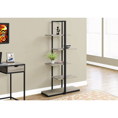 Étagère contemporaine à 5 niveaux avec design asymétrique, idéale pour les bureaux modernes et les chambres à coucher, hauteur de 60 pouces
