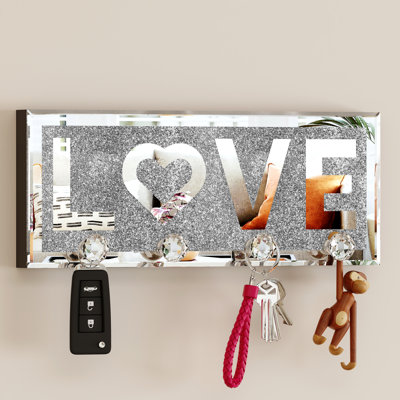 LOVE Handmade Wall Key Hook with Mirror