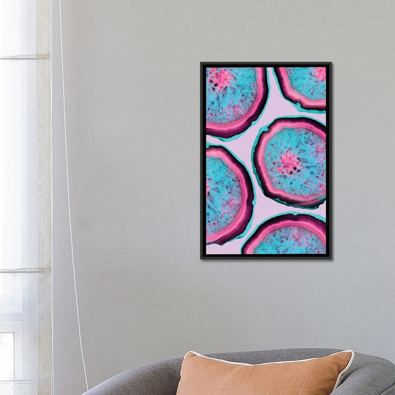 « fluo agates », impression sur toile, H 26 po x l 18 po x P 1,5 po, Toile avec cadre noir, Pas de tapis