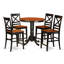 Ensemble de table de salle à manger à hauteur de comptoir 3 pièces comprenant une table ronde en bois avec piédestal et 2 chaises, noir et cerise-172578311-217726954
