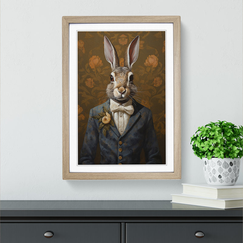 Hare Gothic - Single Picture Frame Print on Wood, Oak, 34cm H x 25cm W x 2cm D