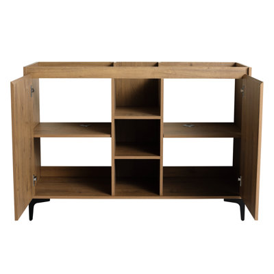 Meuble-lavabo autoportant de 48 po, charnières à fermeture en douceur sur les portes, espaces de rangement ouverts, matériau de contreplaqué, autoportant de style moderne, conception de porte, contreplaqué de haute qualité, décoration