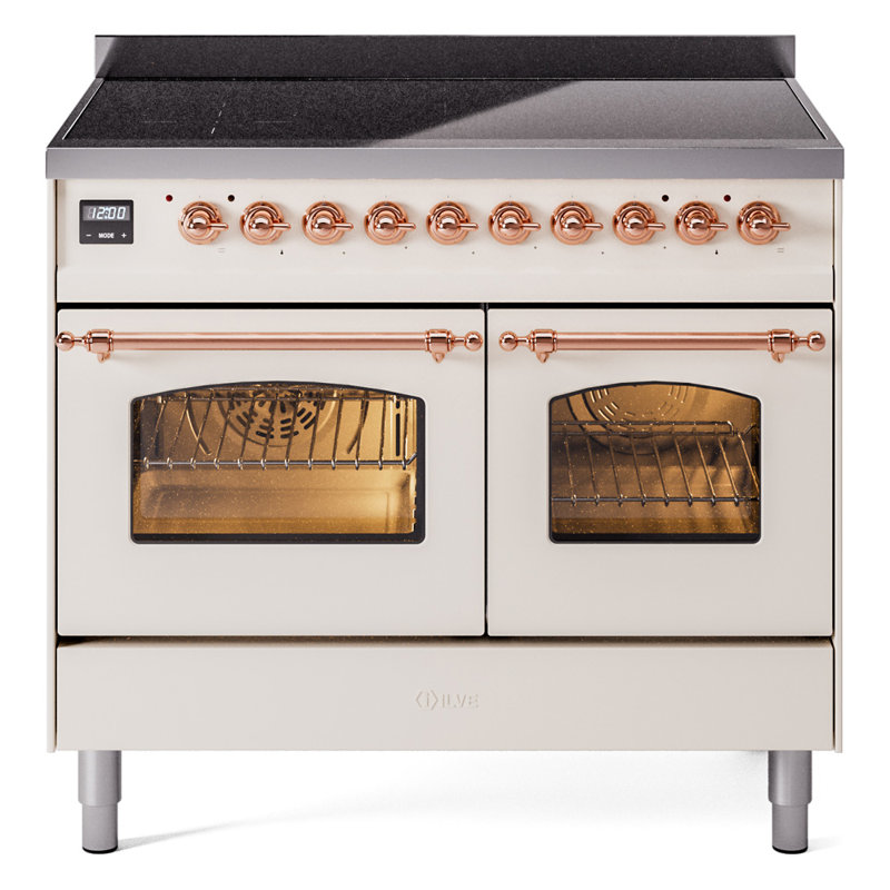 ILVE Nostalgie II Series 40 inch Induction Range with 6 Induction Elements (Glass Door), Antique White/Copper