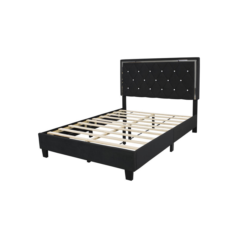 Lit plateforme tapissier en bois Fusco, Noir, Grand