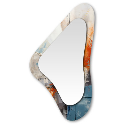 Ferrante Orange Abstract tile mosiac charm - Tile Unique Shape Unique Mirror, Orange Asymmetrical Large Wall Mirror, Printed Metal Art