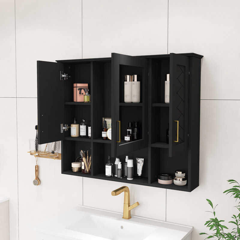 Armoire à pharmacie murale en MDF 35 po 2 en 1 avec tablettes réglables et portes à fermeture douce, Noir