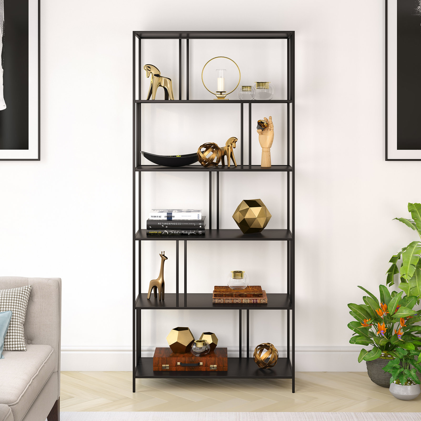 Knight 34" Bookcase, Blackened Bronze