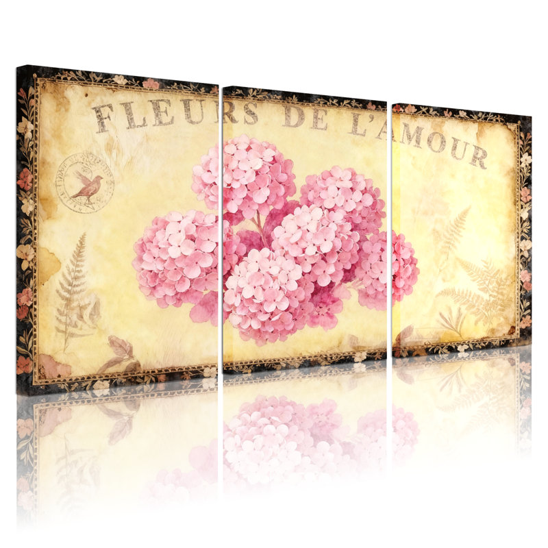 Hydrangea Fleurs de Lamour, ensemble de 3 impressions sur toile, H 18 po x l 36 po
