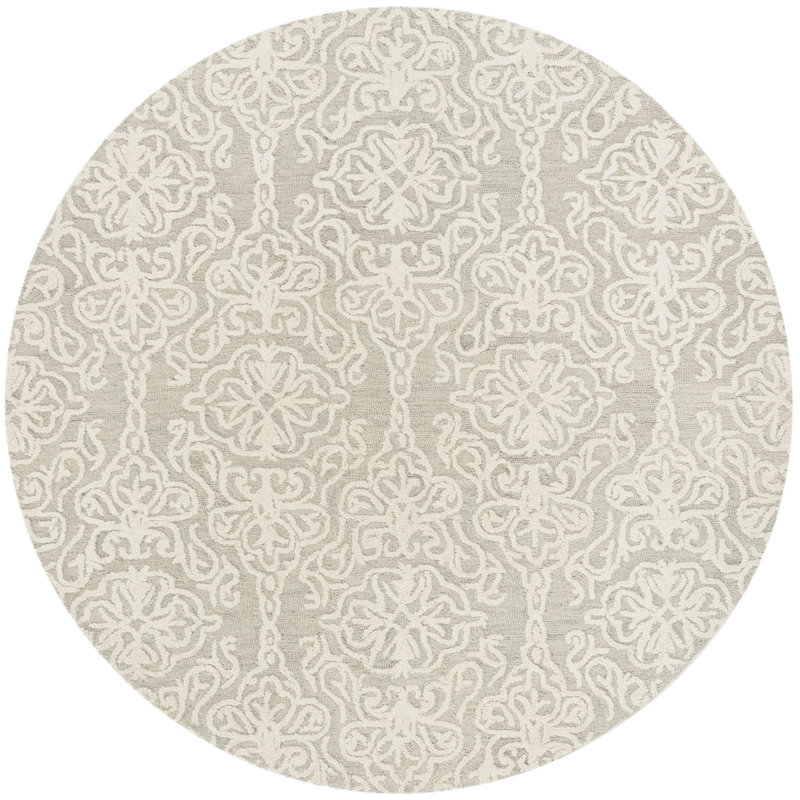 Davyan Hand Tufted Wool Damask Rug, Round 8'
