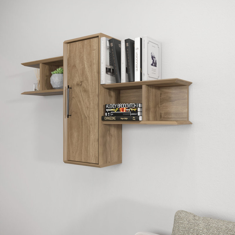 Modern Wall Shelf, Walnut Color, 46.7 x 13.8 x 20.4 inches | 100% Melamine Coated Particle Board, Thickness: 0.7 inches | Stylish and Functional Storage Solution for Home & Office | Solid Color Design
