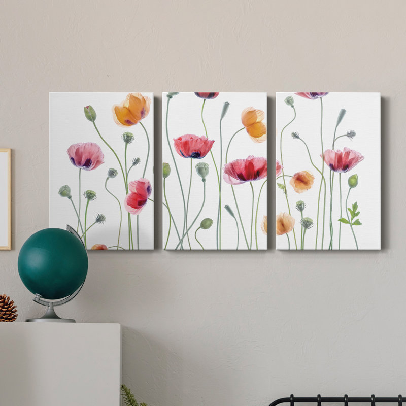 " High Key Poppy Party " 3 - Pieces, 60" H x 40" W x 1" D