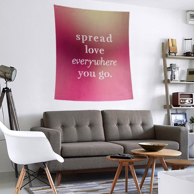 Tapisserie de polyester à l’quoted love quot, H 60 po x l 51 po, Lueur rose