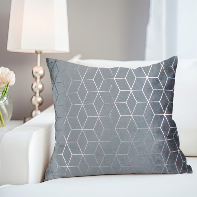 Coussin 19 "en velours gris et argent avec motif géométrique