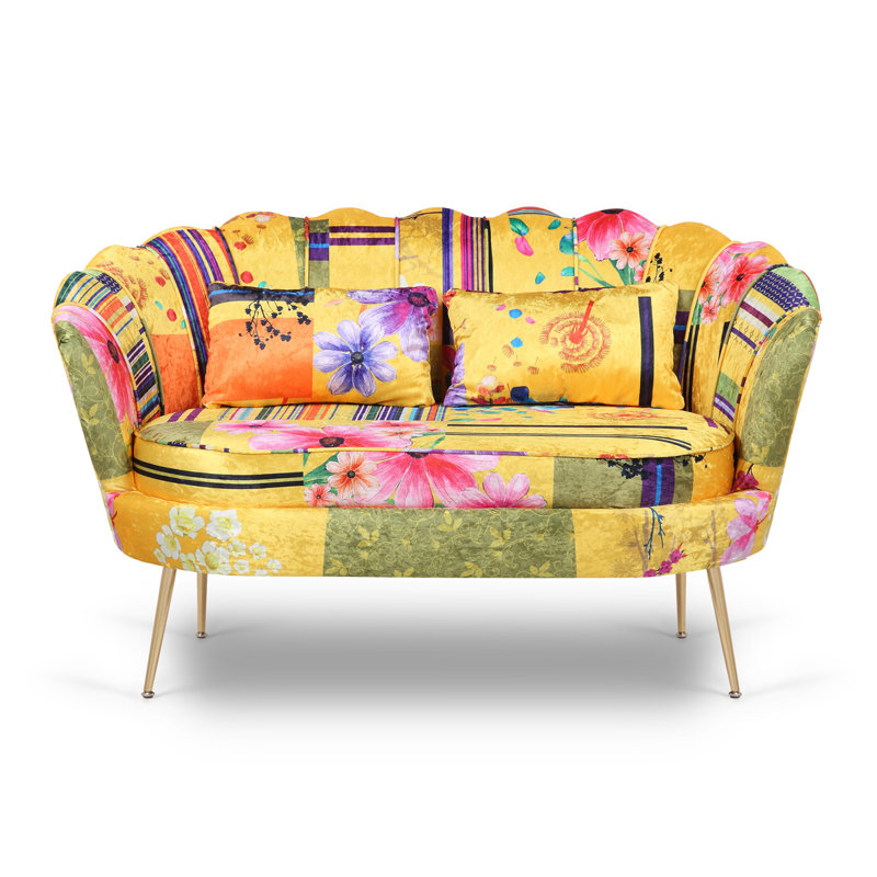 Angelicia 2 Seater Loveseat Accent Sofa, Gold Patchwork