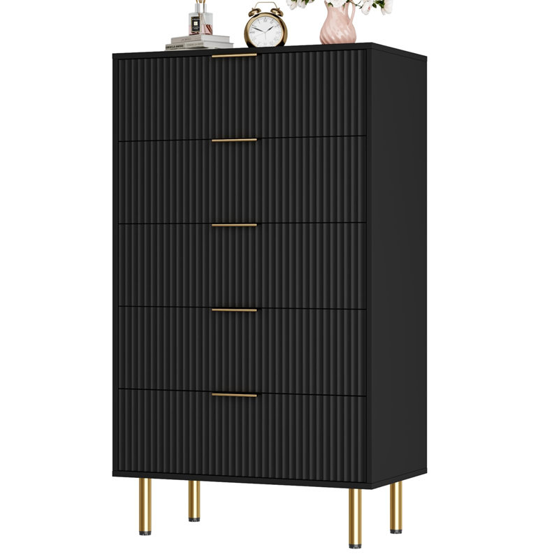 5 Drawer Dresser, Dresser For Bedroom,47.9" Tall Dressers Chest Of Drawers, Black