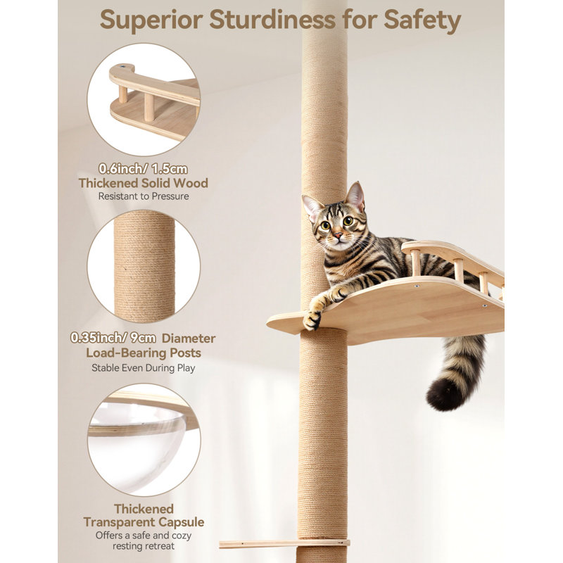 Floor To Ceiling Cat Tree Height Adjustable, Sturdy Tall Cat Tree With Scratching Posts, Cat Tower For Indoor