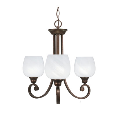 Aunesti 3 Light Uplight Chandelier Shown In Bronze Finish With 6" White Marble Glass