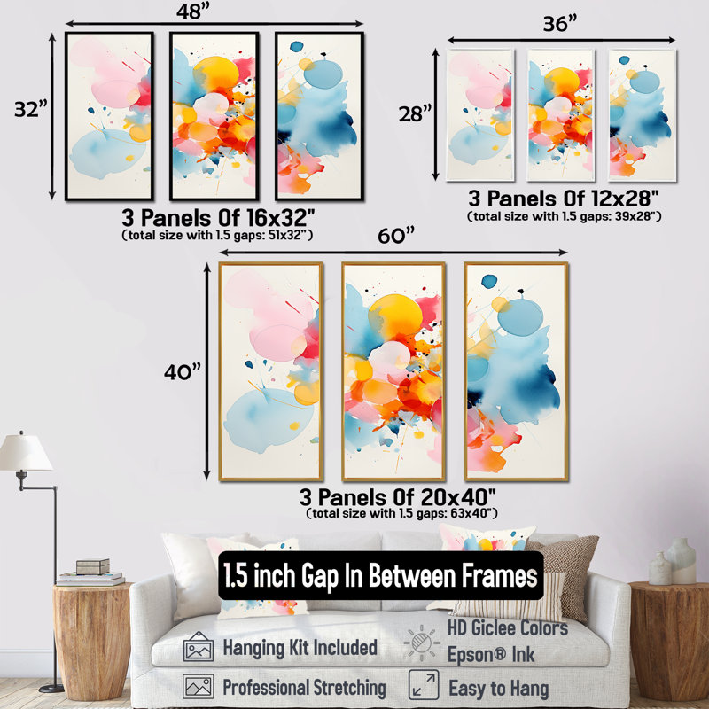 «Pastel Color Geometric Ink Collage IV», art mural géométrique, Cadre flottant noir, H 28 po x l 36 po x P 1 po