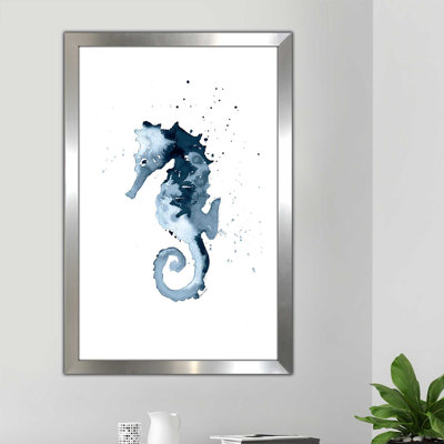 «Navy Ink Sea Horse», reproduction de peinture à l'aquarelle