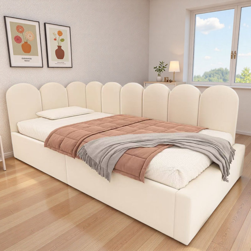 Upholstered Daybed With Hydraulic Storage And Adjustable Side Panels, Beige