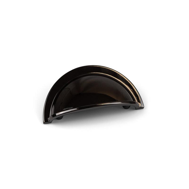 Gloss Black Nickel Cup Handle & Coordinating Knob, 64mm Cup