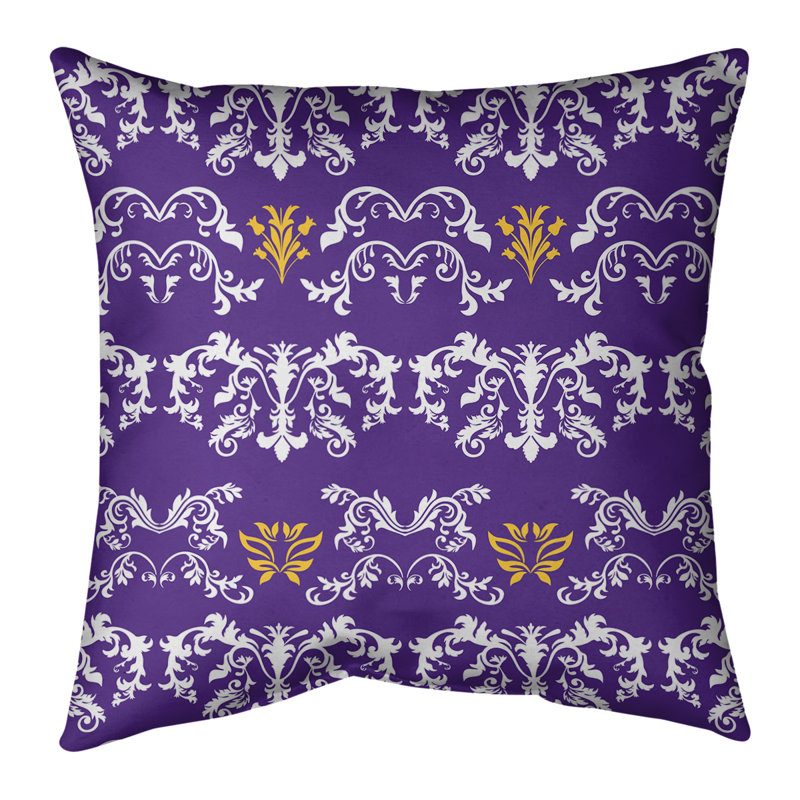 Housse de coussin Minnesota Football Baroque, 16 po x 1 po, Mauve, blanc, jaune, Simili daim
