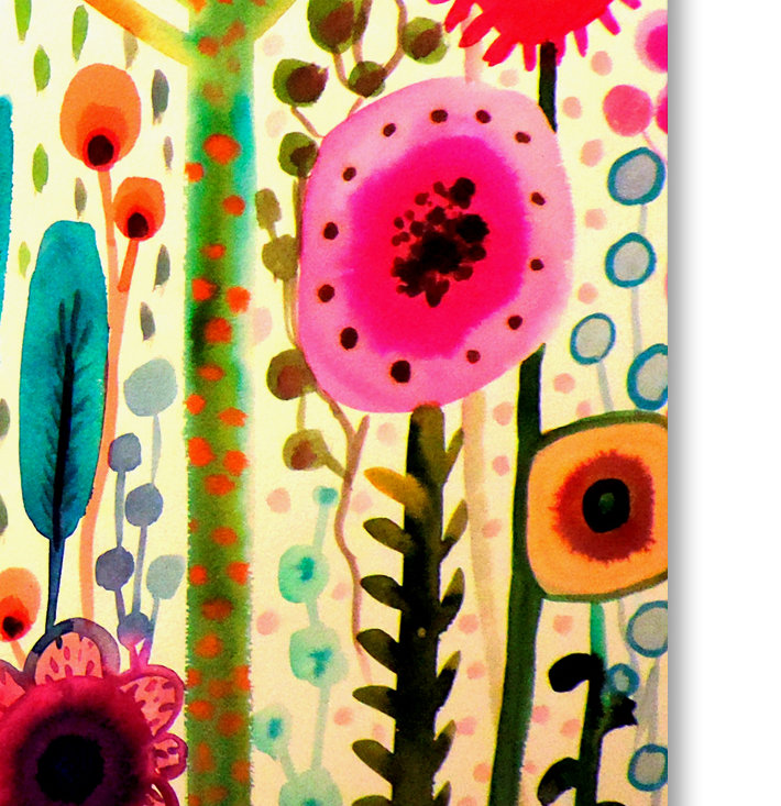 Bright Multicolor Floral Canvas Art in Large Rectangular Frame