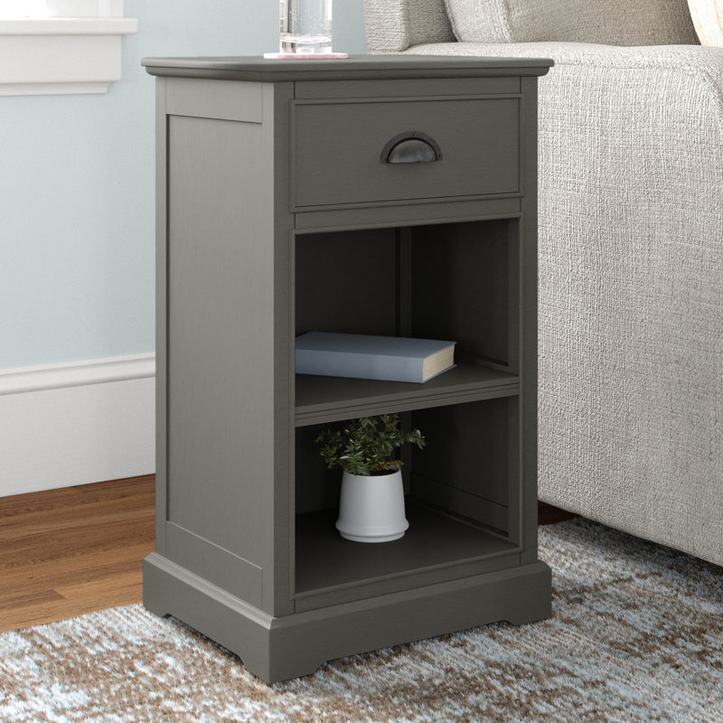 Jonesport Solid Wood Top End Table with Storage, Gray