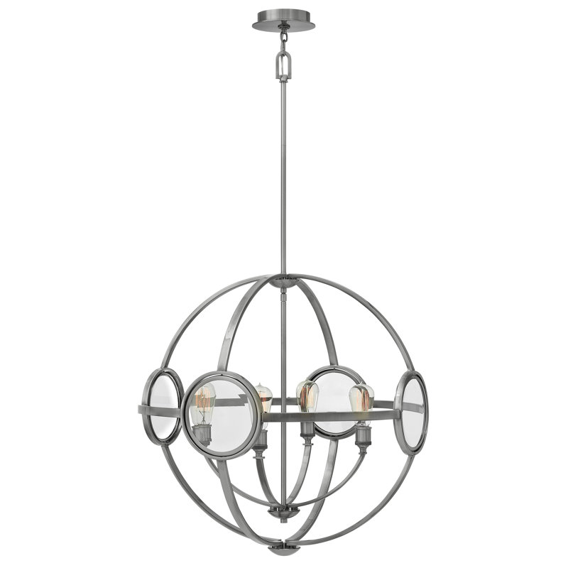Lustre en forme de globe à 4 lumières de style bougie Fulham, Nickel antique poli