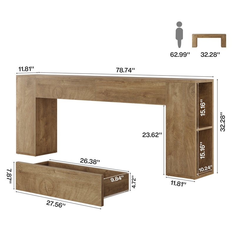 78.7 Inch Console Table, Brown