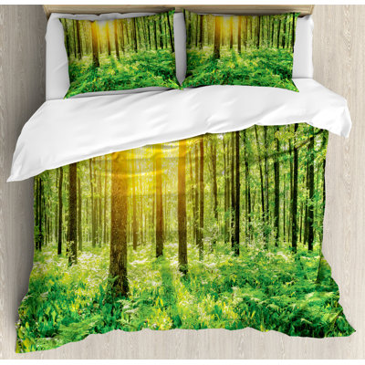 Ambesonne Spring Duvet Cover Set, Forest Foliage Nature, Calking, Green Yellow -  nev_12591_calking