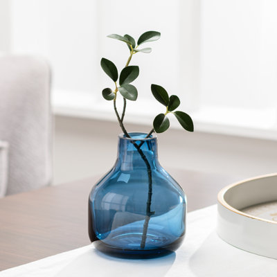 Aquista 5" Hand Blown Art Glass Blue Table Vase