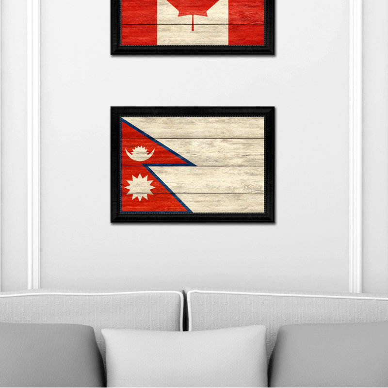 Drapeau du Népal - impression sur toile, H 15 po x l 21 po x P 1 po, Encadrement noir