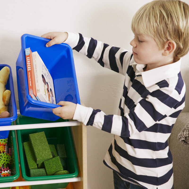 Natural Wood 4-Tier Organizer with Primary Color Bins