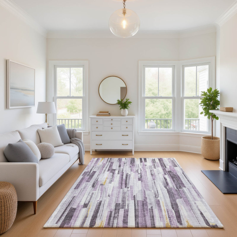 Premium Machine Washable Mayfield AMF2255 Striped Rug, 9' x 12', Lavender