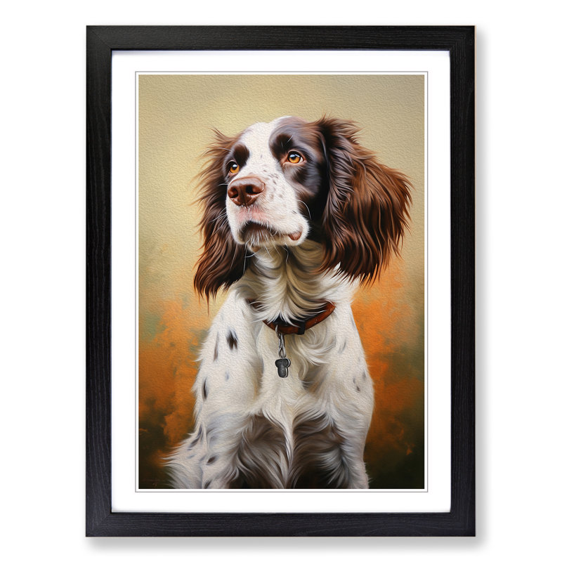 English Springer Spaniel Realism - Single Picture Frame Print on Wood, 64cm H x 46cm W x 2cm D, Black