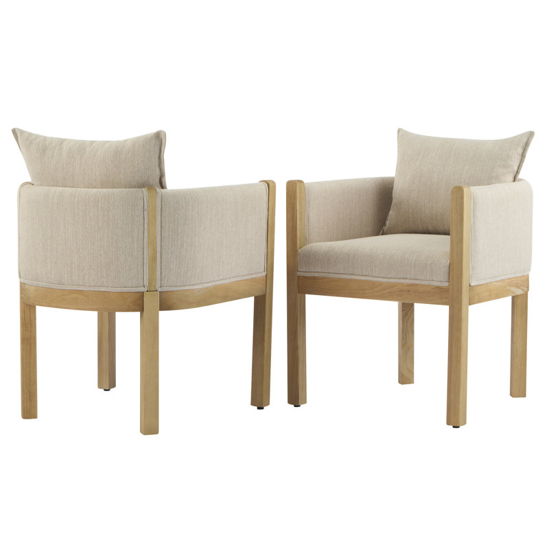 Merlean Linen Upholstered Dining Chairs With Rubberwood Frame, Beige, Natural