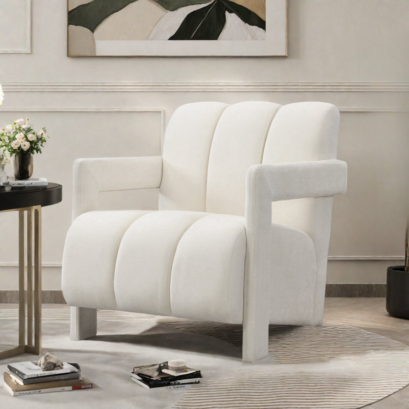 Fauteuil moderne avec accoudoirs en forme de L, Polyester blanc
