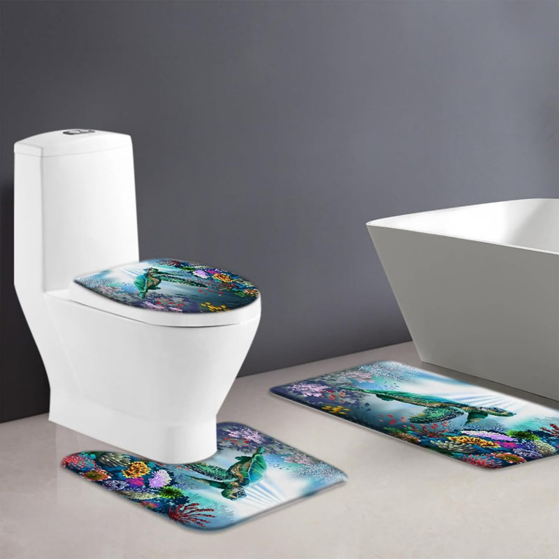 Tapis de douche Sea Turtle Coral Hue pour pavillon Deep Sea Rest, paquet de 3, Teal, Nautical & Beach 4