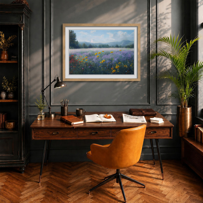 Distinguished Wildflowers Floral - Framed Print, 46cm H x 64cm W x 2cm D, Oak