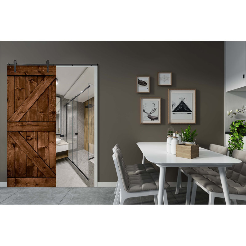 DIY 3in1 Solid Wood Barn Door for Rooms, Storage Spaces, Closets, 38" x 84", Kona Coffee