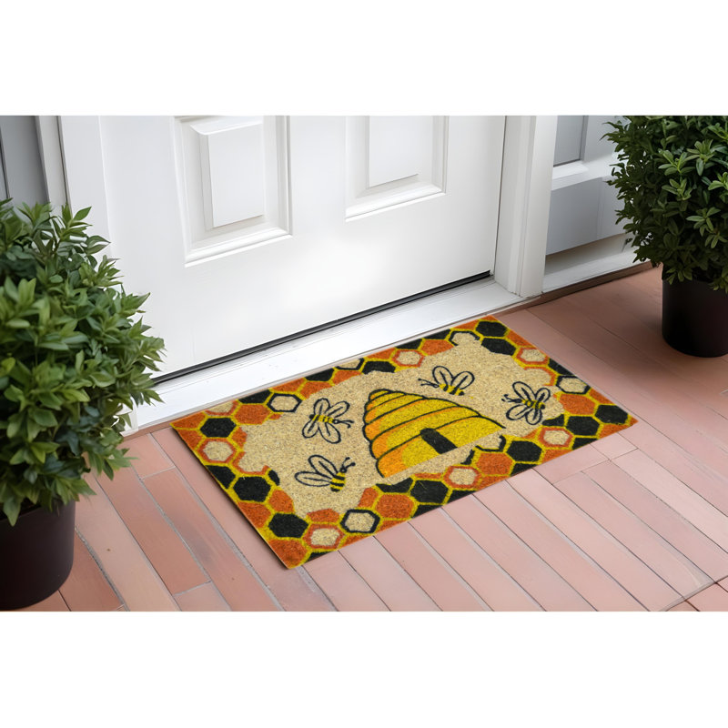 Paillasson 18 po x 30 po beige et orange Coir Bees
