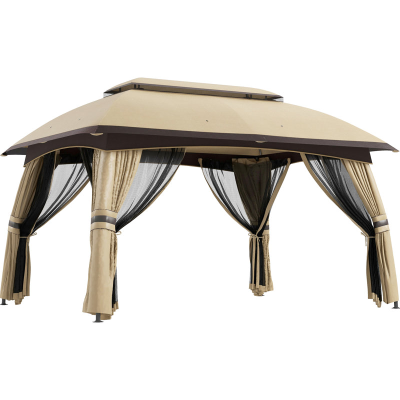 Pavillon de jardin 10 pi x 13 pi avec filet, beige Grande et spacieuse pour 8 personnes. Toit ventilé, jardin à cadre en acier, pelouse, terrasse dans la cour. Assemblage du pavillon de jardin, filet beige. Nécessaire