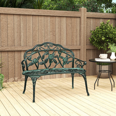 Westgrove Park Bench，Outdoor Bench, Cast Aluminum Outdoor Furniture, Metal Bench with Floral Rose Accent & Antique Finish