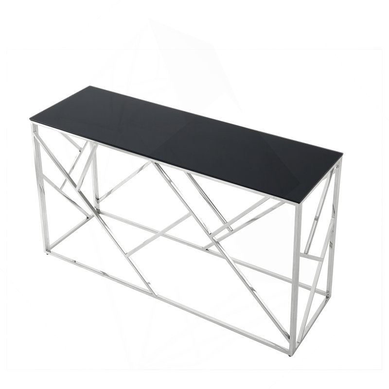 Welton Console Table, Chrome, Black, 30.7" H x 55.1" W x 17.7" D