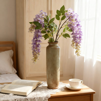 3 pièces 47inch artificielle fausse fleur de glycine suspendue, ficelle de fleur artificielle décoration de fête, tige de fleur suspendue pour la décoration intérieure, fête, vase de plancher, décoration de mariage